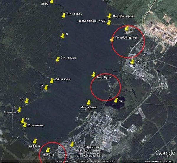 Карта белоярского водохранилища с названиями заводей