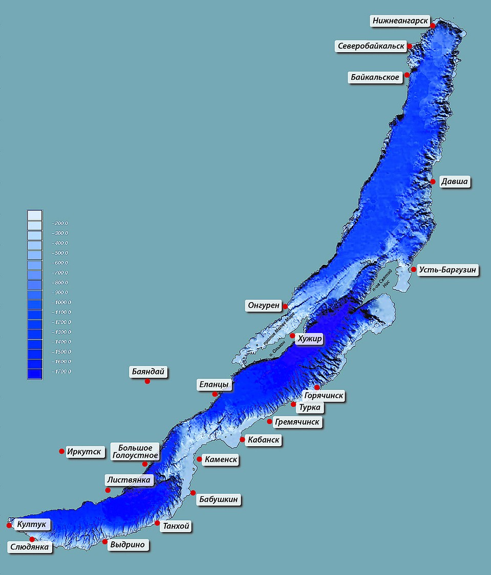 А это карта глубин, разработанная учеными -лимнологами. 